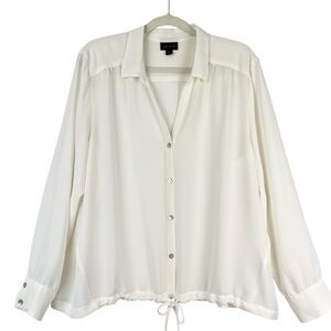 J Jill Wearever Long Sleeve Top Ivory XL Petite PXL Button Casual Office Travel